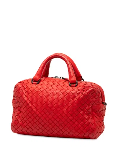 Pre-owned Bottega Veneta 2012-2025 Mini Nappa Intrecciato Boston Bag Satchel In Red