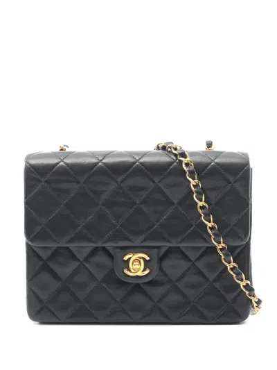 Pre-owned Chanel 1989-1991 Mini Square Classic Lambskin Single Flap Crossbody Bag In Black
