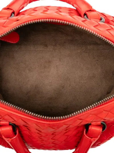 Pre-owned Bottega Veneta 2012-2025 Mini Nappa Intrecciato Boston Bag Satchel In Red
