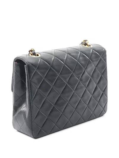 Pre-owned Chanel 1989-1991 Mini Square Classic Lambskin Single Flap Crossbody Bag In Black