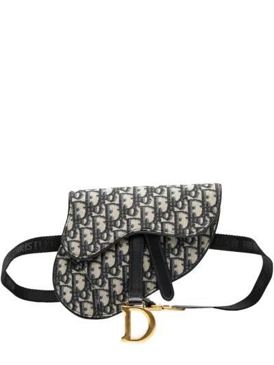 Pre-owned Dior 2019 Oblique Canvas Saddle Belt Bag In Blue