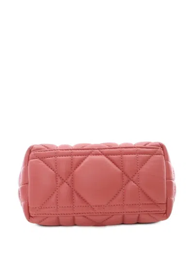 Pre-owned Dior 2022 Small Calfskin Macrocannage Travel Nomad Pouch Handbag In Pink