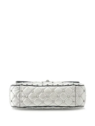 Pre-owned Valentino Garavani 2000-2017 Medium Lambskin Rockstud Spike Satchel In Silver