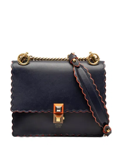 Pre-owned Fendi 2010-2025 Small Scalloped Leather Kan I Crossbody Bag In Blue