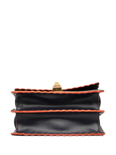 Pre-owned Fendi 2010-2025 Small Scalloped Leather Kan I Crossbody Bag In Blue