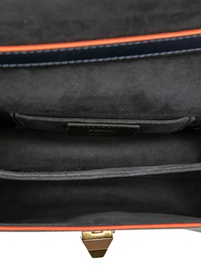 Pre-owned Fendi 2010-2025 Small Scalloped Leather Kan I Crossbody Bag In Blue