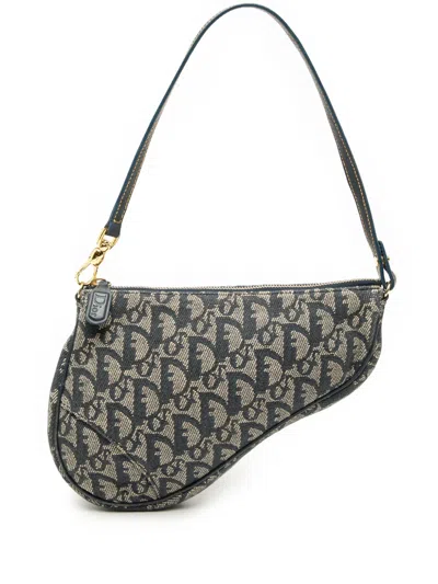 Pre-owned Dior 2002 Mini Issimo Canvas Saddle Pochette Shoulder Bag In Blue