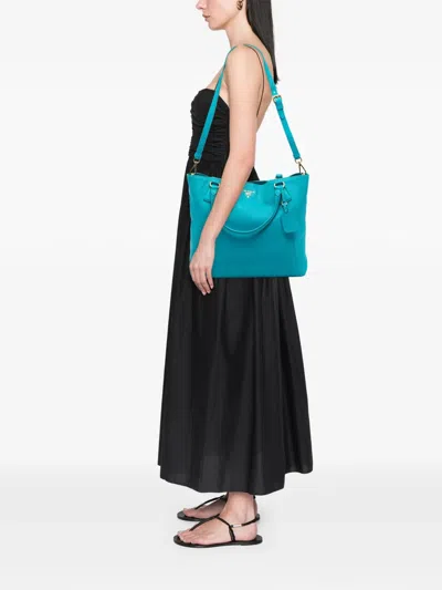 Pre-owned Prada 2000-2025 Vitello Daino Open Convertible Tote Satchel In Blue