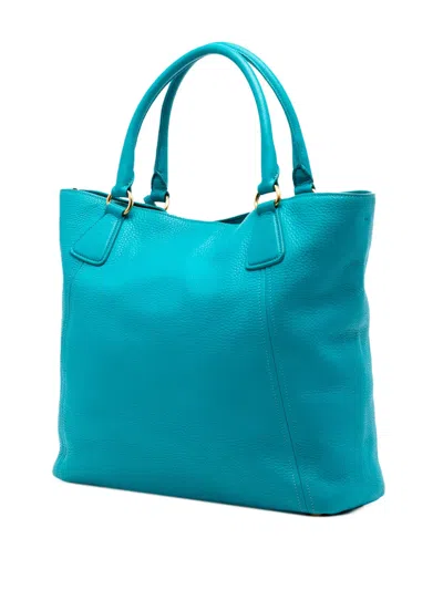 Pre-owned Prada 2000-2025 Vitello Daino Open Convertible Tote Satchel In Blue