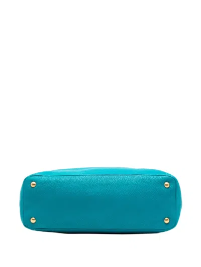 Pre-owned Prada 2000-2025 Vitello Daino Open Convertible Tote Satchel In Blue