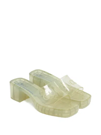 Pre-owned Gucci Embossed-logo Block-heel Sandals In White