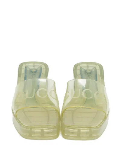 Pre-owned Gucci Embossed-logo Block-heel Sandals In White