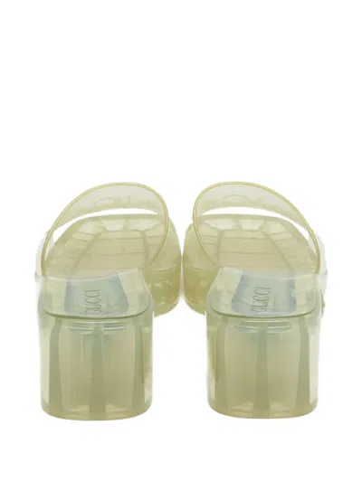 Pre-owned Gucci Embossed-logo Block-heel Sandals In White