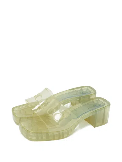 Pre-owned Gucci Embossed-logo Block-heel Sandals In White