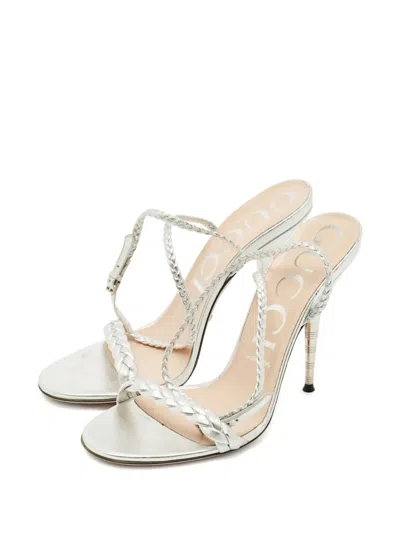 Pre-owned Gucci Braided Ankle-strap Sandals In Silver