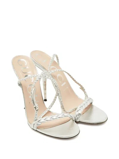 Pre-owned Gucci Braided Ankle-strap Sandals In Silver