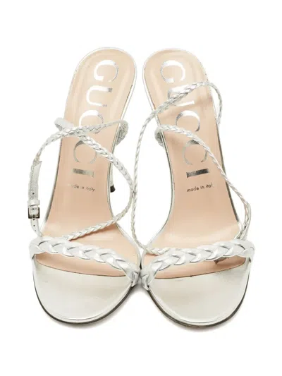 Pre-owned Gucci Braided Ankle-strap Sandals In Silver