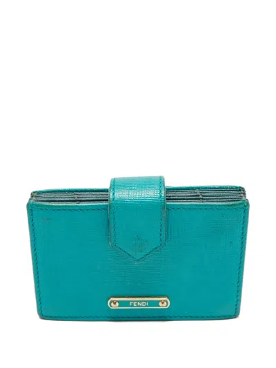 Pre-owned Fendi Textured Leather Card Holder In Green