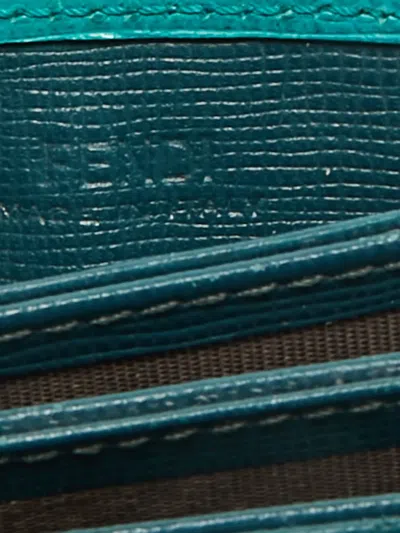 Pre-owned Fendi Textured Leather Card Holder In Green