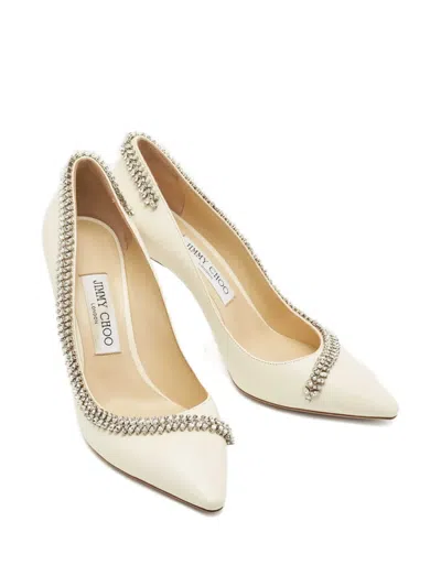 Pre-owned Jimmy Choo 38 Romy Crystal-embellishment Leather Pumps (10 Cm) In Neutral