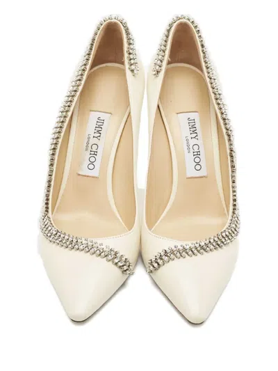 Pre-owned Jimmy Choo 38 Romy Crystal-embellishment Leather Pumps (10 Cm) In Neutral