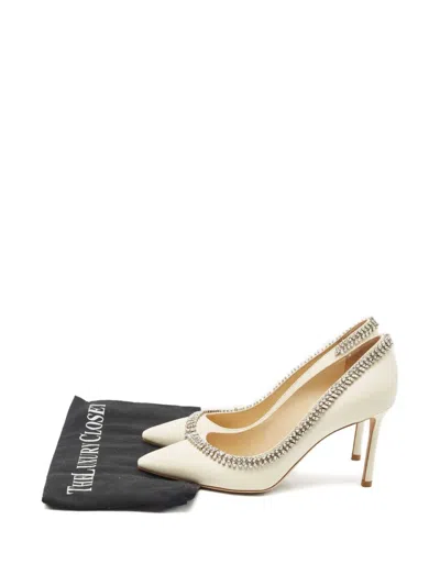Pre-owned Jimmy Choo 38 Romy Crystal-embellishment Leather Pumps (10 Cm) In Neutral