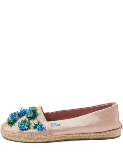 Pre-owned Dior Floral-appliqué Espadrilles In Pink
