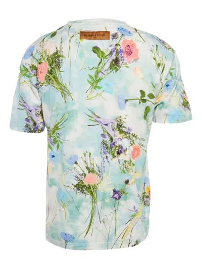 Pre-owned Louis Vuitton Floral-print T-shirt In Blue