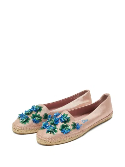 Pre-owned Dior Floral-appliqué Espadrilles In Pink