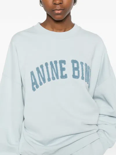 Anine Bing Light Blue Crewneck Embroidery Logo Sweatshirt In Blue