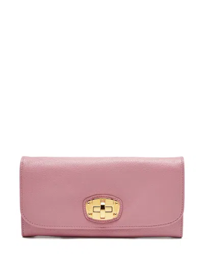 Pre-owned Miu Miu Flap Leather Wallet In Pink