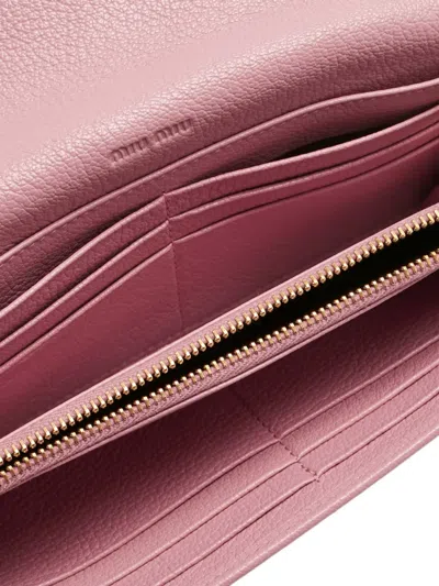 Pre-owned Miu Miu Flap Leather Wallet In Pink