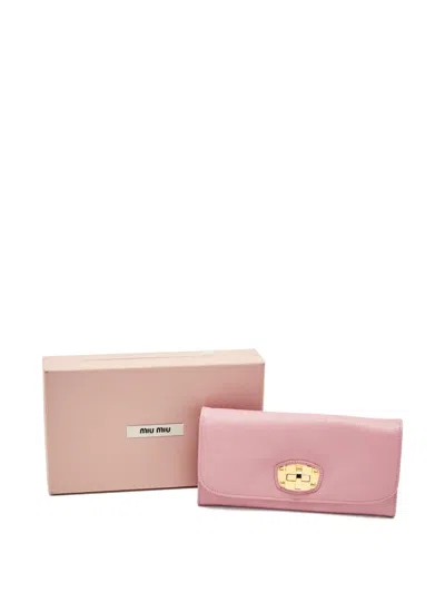 Pre-owned Miu Miu Flap Leather Wallet In Pink