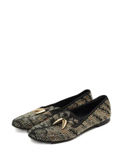 Pre-owned Giuseppe Zanotti Vintage Shark Tooth Crystal-embellished Loafers In Black