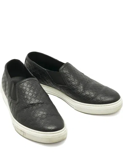 Pre-owned Gucci Microssima Slip-on Sneakers In Black