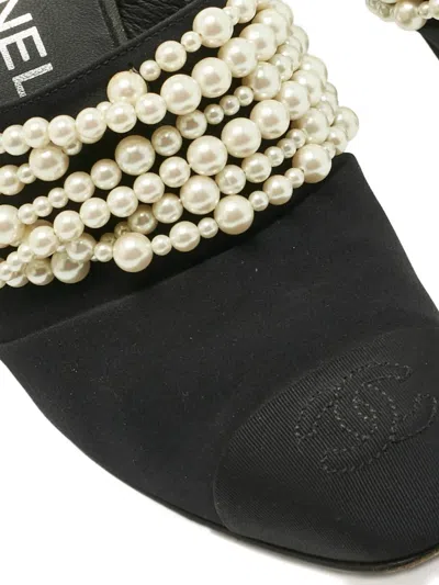 Pre-owned Chanel Cc Cap-toe Embellished Heeled Mules In Black
