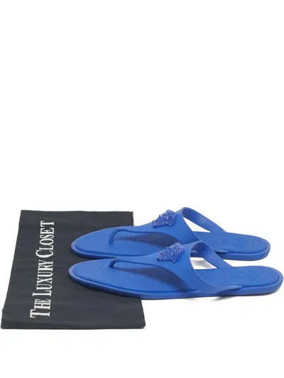 Pre-owned Versace Medusa Rubber Slides In Blue