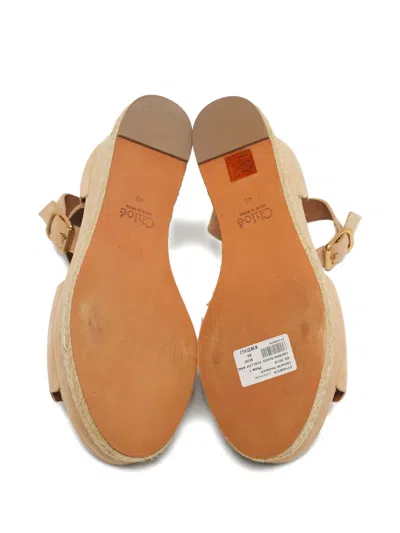 Pre-owned Chloé Lauren Scalloped-trim Platform Sandals In Neutral