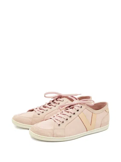 Pre-owned Louis Vuitton Suede Canvas Sneakers In Pink