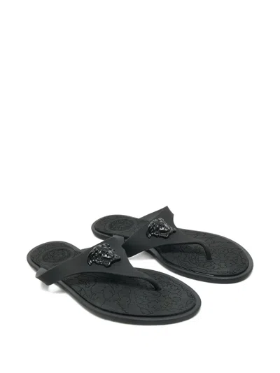 Pre-owned Versace Medusa Slides In Black