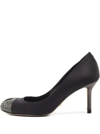 Pre-owned Sergio Rossi Vintage 80mm Satin Pumps In Black
