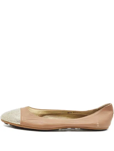 Pre-owned Jimmy Choo Crystal Cap-toe Ballet Flats In Neutral