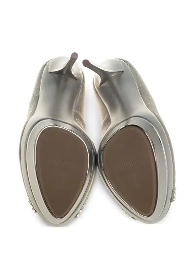 Pre-owned Loriblu 2023 Crystal Satin Peep-toe Pumps In Silver