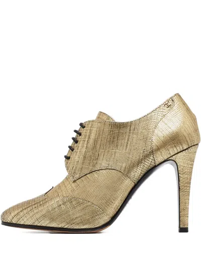 Pre-owned Chanel 100mm Lizard-skin Effect Boots In Gold