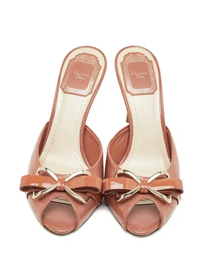 Pre-owned Dior Bow-detail Leather Sandals In Pink