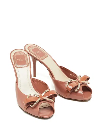 Pre-owned Dior Bow-detail Leather Sandals In Pink