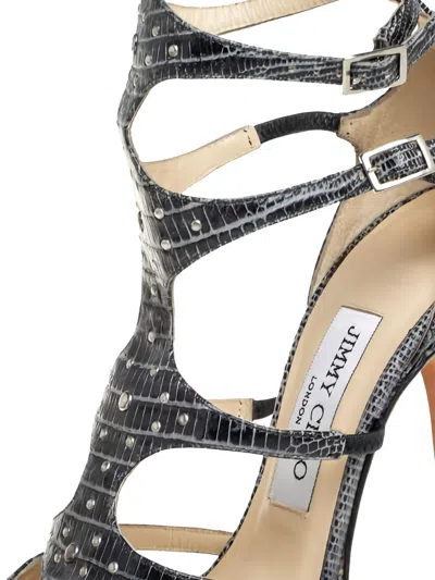 Pre-owned Jimmy Choo 120mm Studded Sandals In Gray