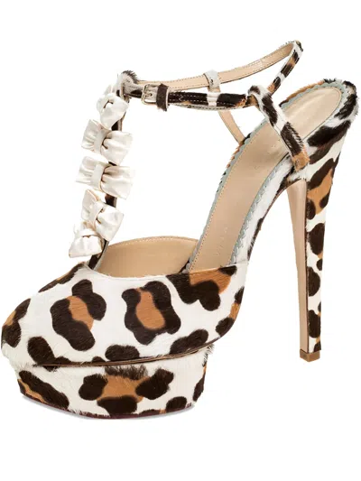 Pre-owned Charlotte Olympia 150mm Leopard-print Bow Sandals In Neutral