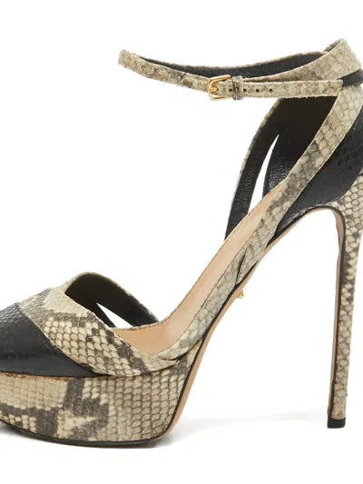 Pre-owned Sergio Rossi Vintage Python Embossed Leather Sandals In Gray