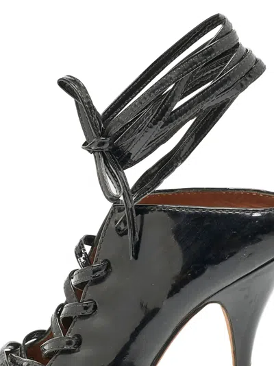 Pre-owned Givenchy 105mm Lace-up Patent-leather Mules In Black